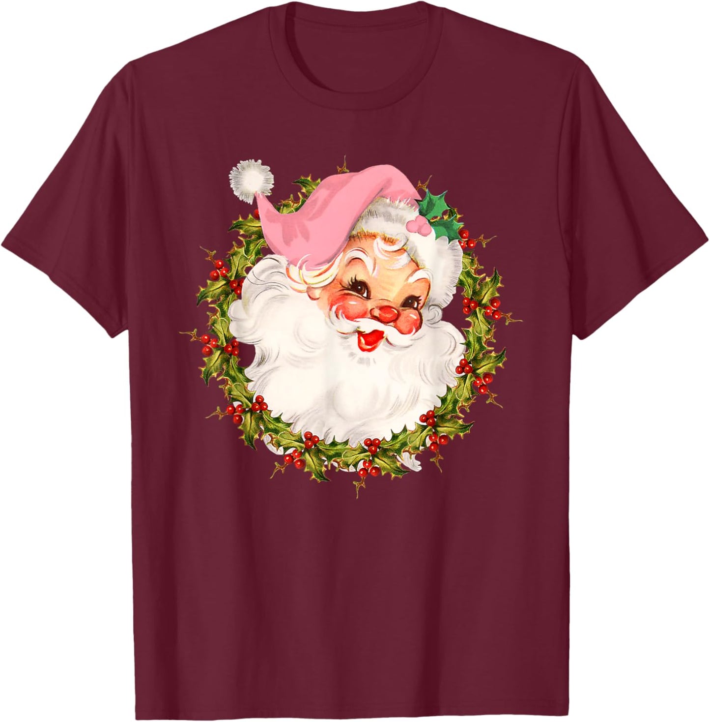 Vintage Pink Santa Claus Merry Christmas Pajamas Xmas Women T-Shirt - T-Shirt | Maroon