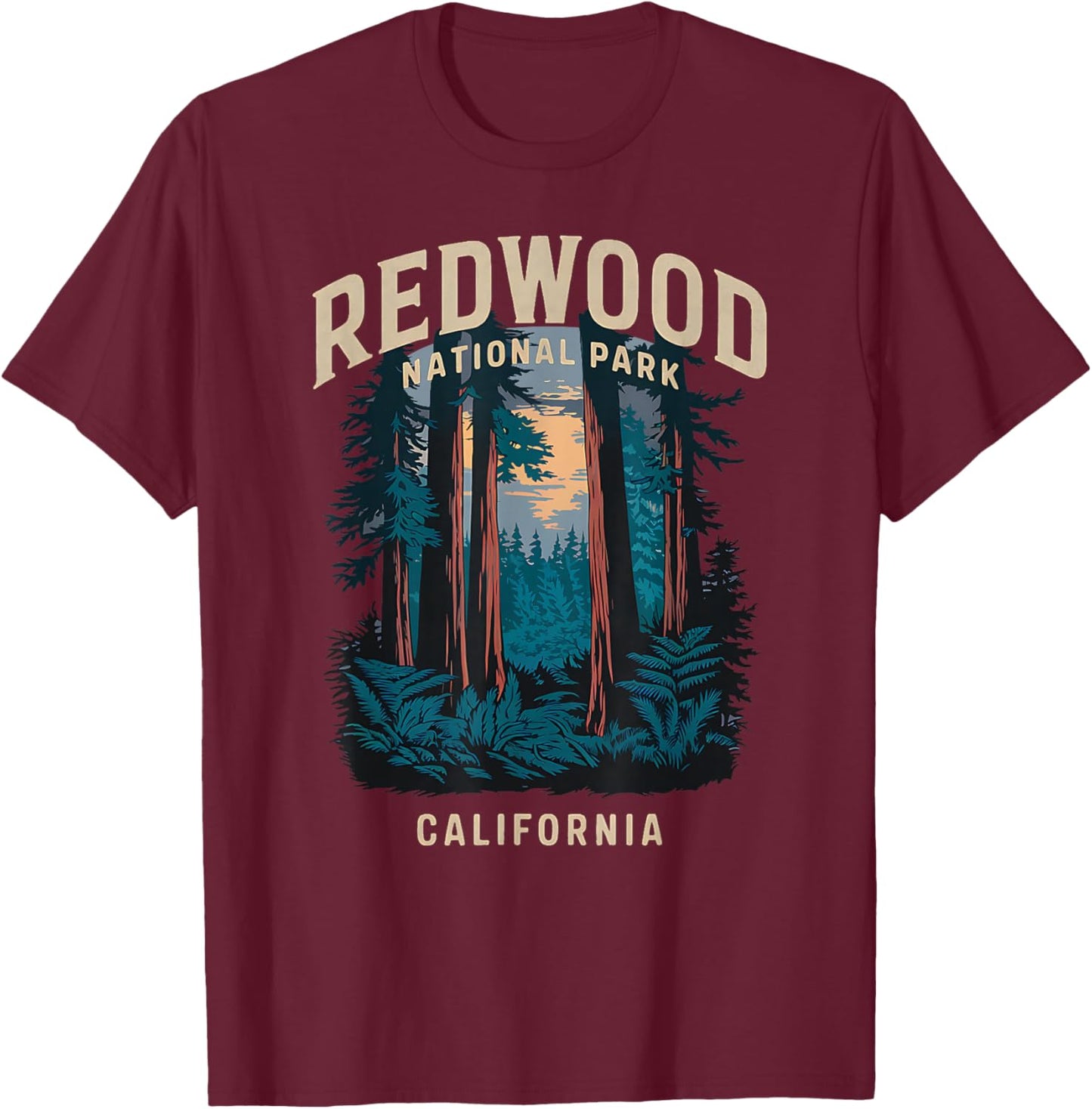 Vintage Redwood National Park California Adventure T-Shirt - T-Shirt | Maroon