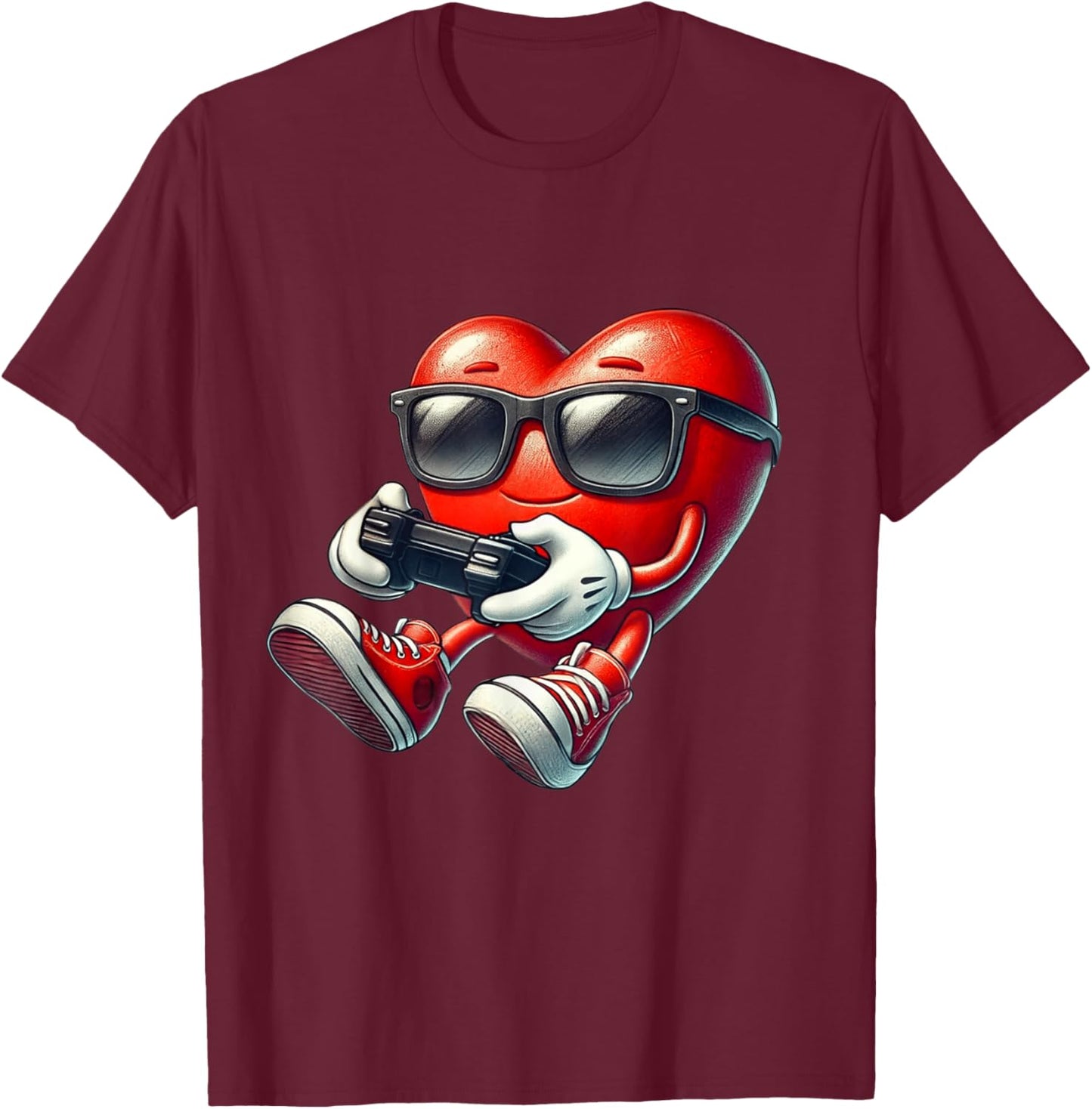 Valentines Day Heart Gamer Video Gaming Boys Men Kids T-Shirt - T-Shirt | Maroon