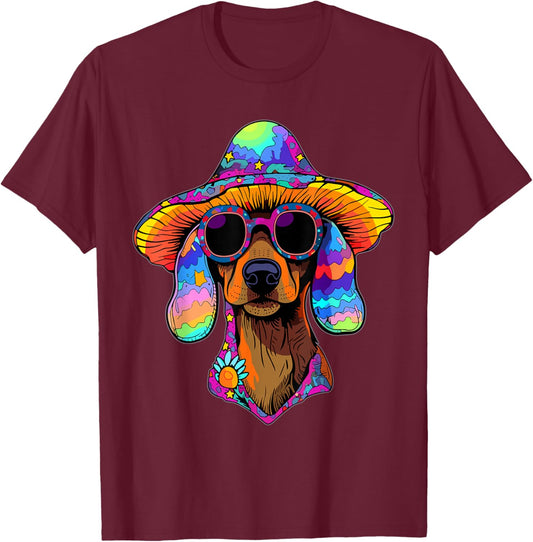 Cool Party Dog Trippy Rave Mushroom Dachshund Women T-Shirt - T-Shirt | Maroon