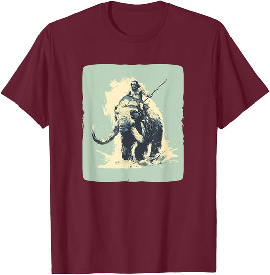 Cool Neanderthal riding Mammoth in cold Colors Costume T-Shirt - T-Shirt | Maroon