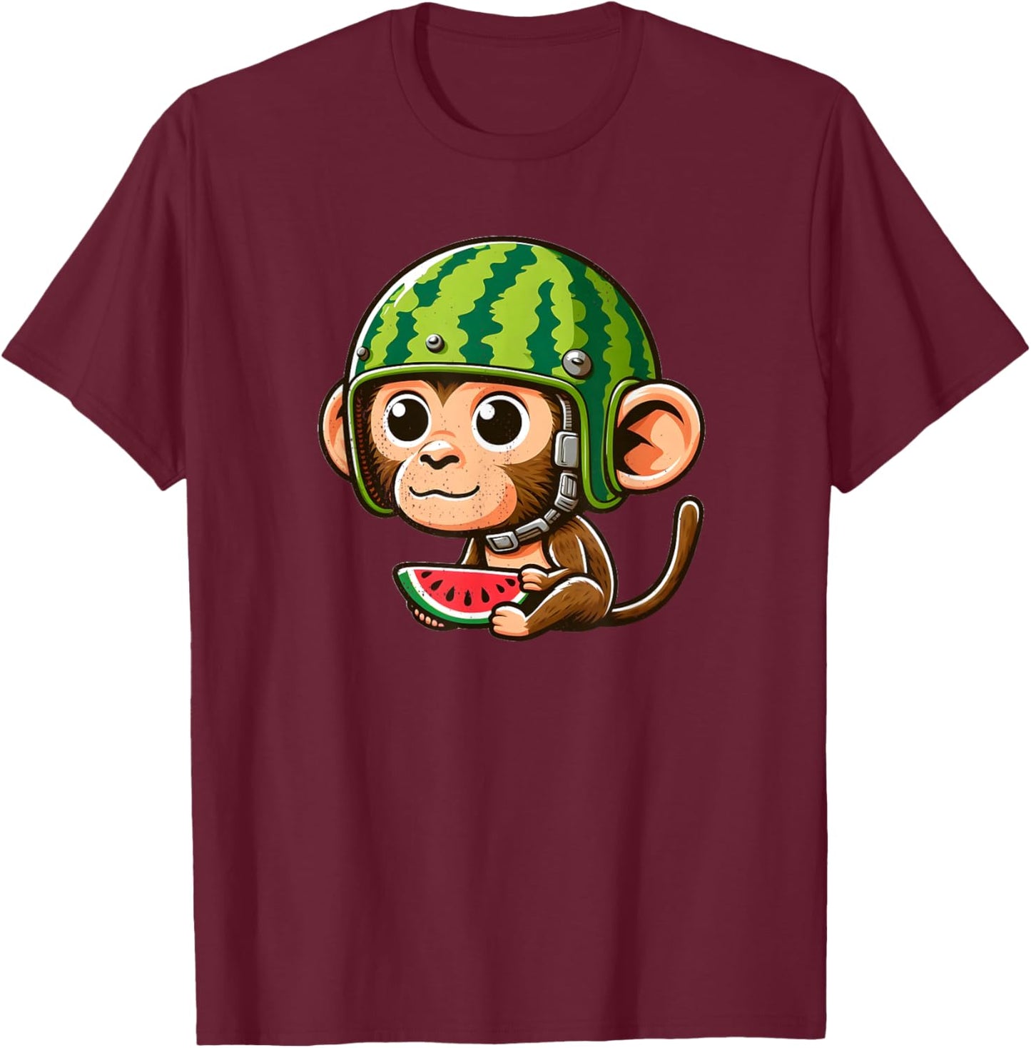 Watermelon Monkey Helmet T-Shirt - T-Shirt | Maroon