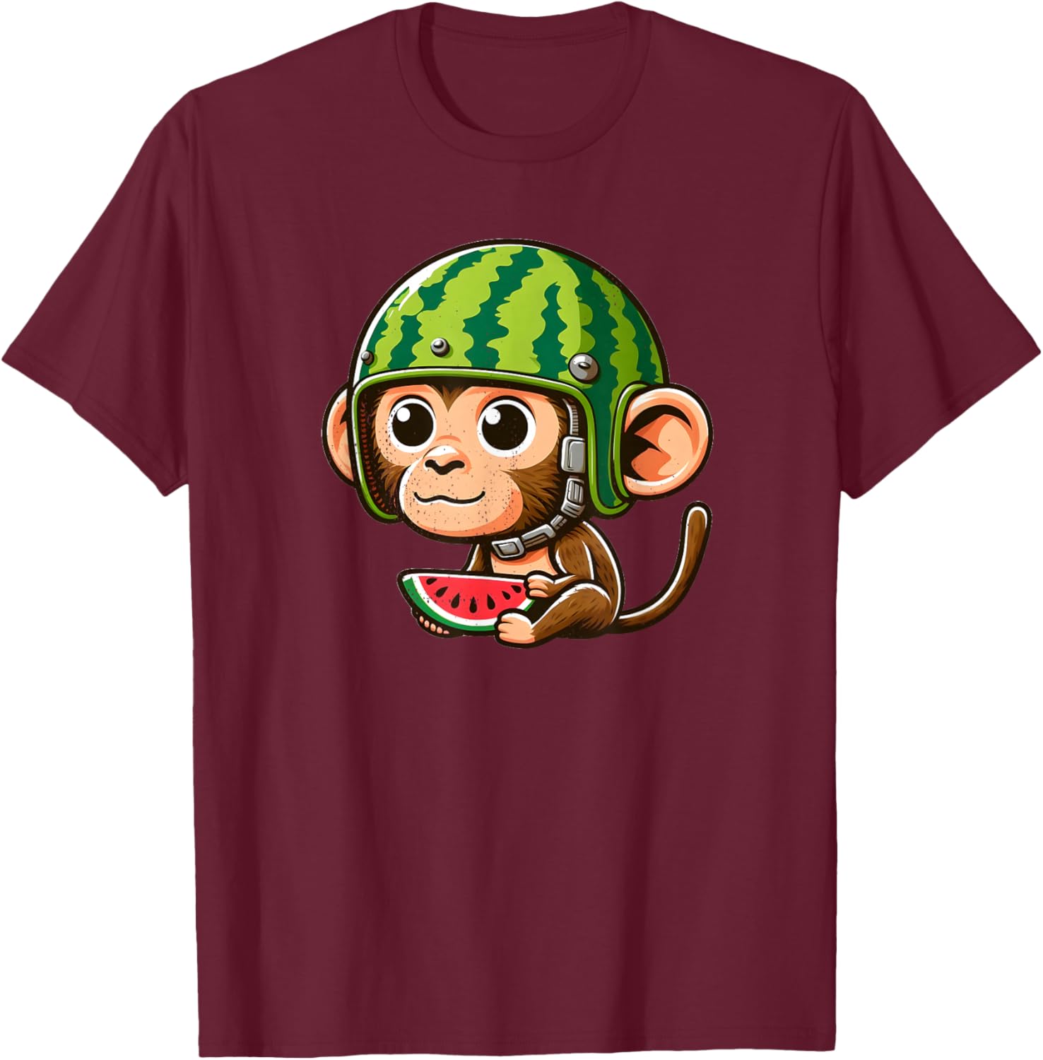 Watermelon Monkey Helmet T-Shirt - T-Shirt | Maroon
