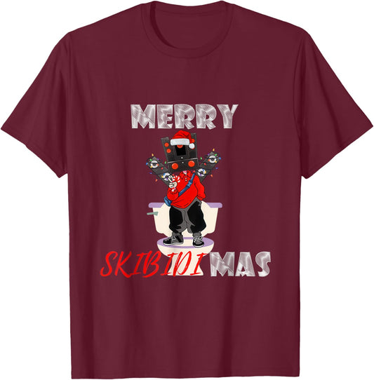 Merry Christmas Skibidi Xmas, Speakerman Skibidi Toilet Meme T-Shirt - T-Shirt | Maroon