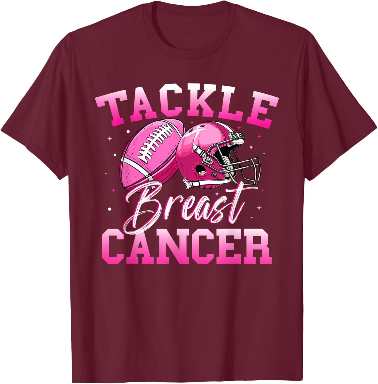 Tackle Breast Cancer Awareness Sport Football Pink Cheer Boy T-Shirt - T-Shirt | Maroon