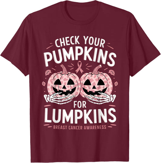 Check Your Pumpkins Breast Cancer Awareness Halloween T-Shirt - T-Shirt | Maroon