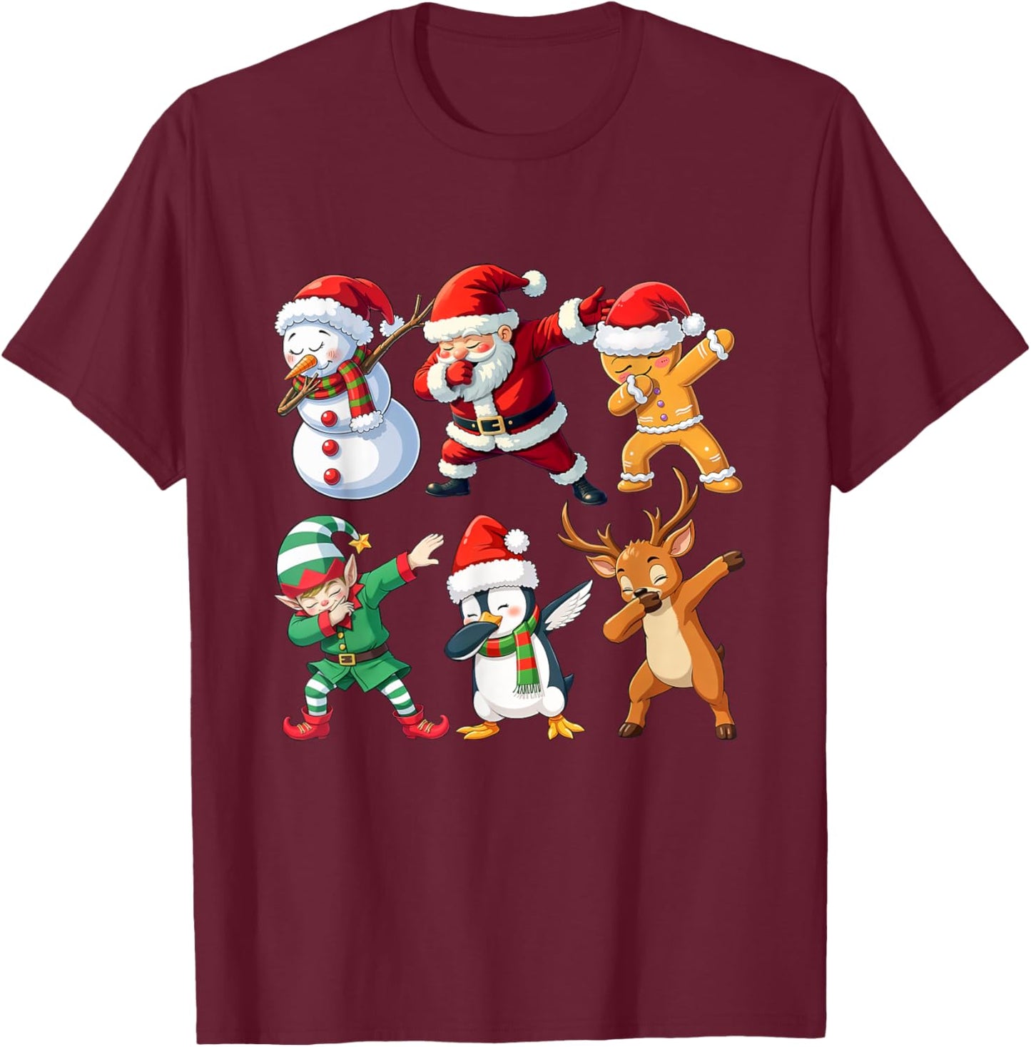 Dabbing Xmas Characters - Xmas Christmas Squad T-Shirt - T-Shirt | Maroon