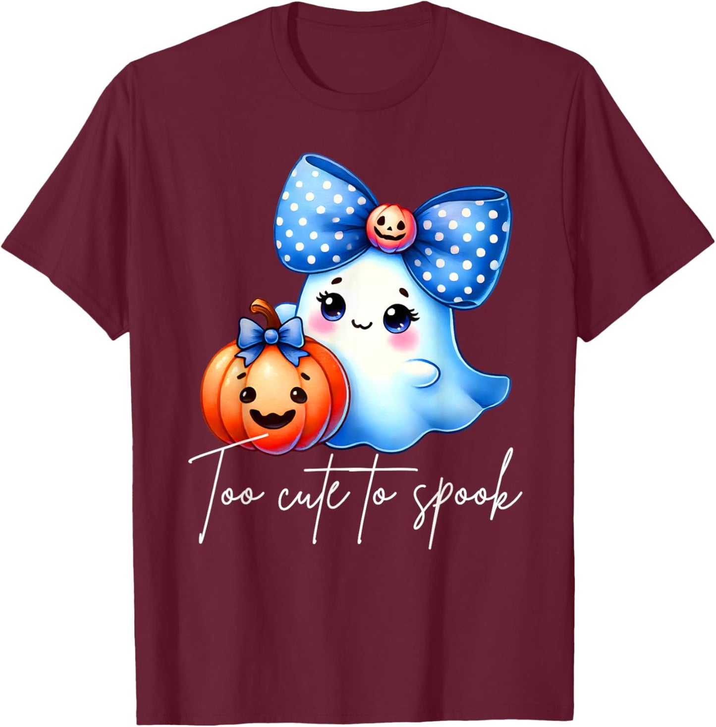 Too Cute To Spook Halloween Ghost Graphic T-Shirt - T-Shirt | Maroon