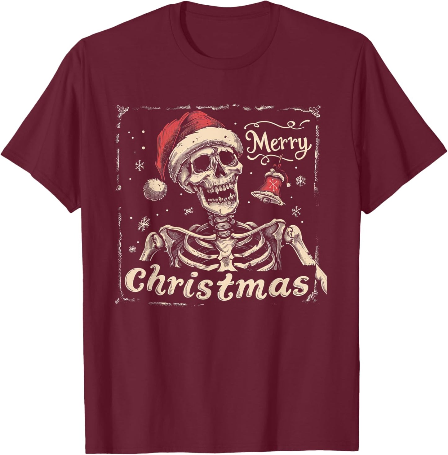 Skeleton Skull Funny Merry Christmas Santa Matching Family T-Shirt - T-Shirt | Maroon