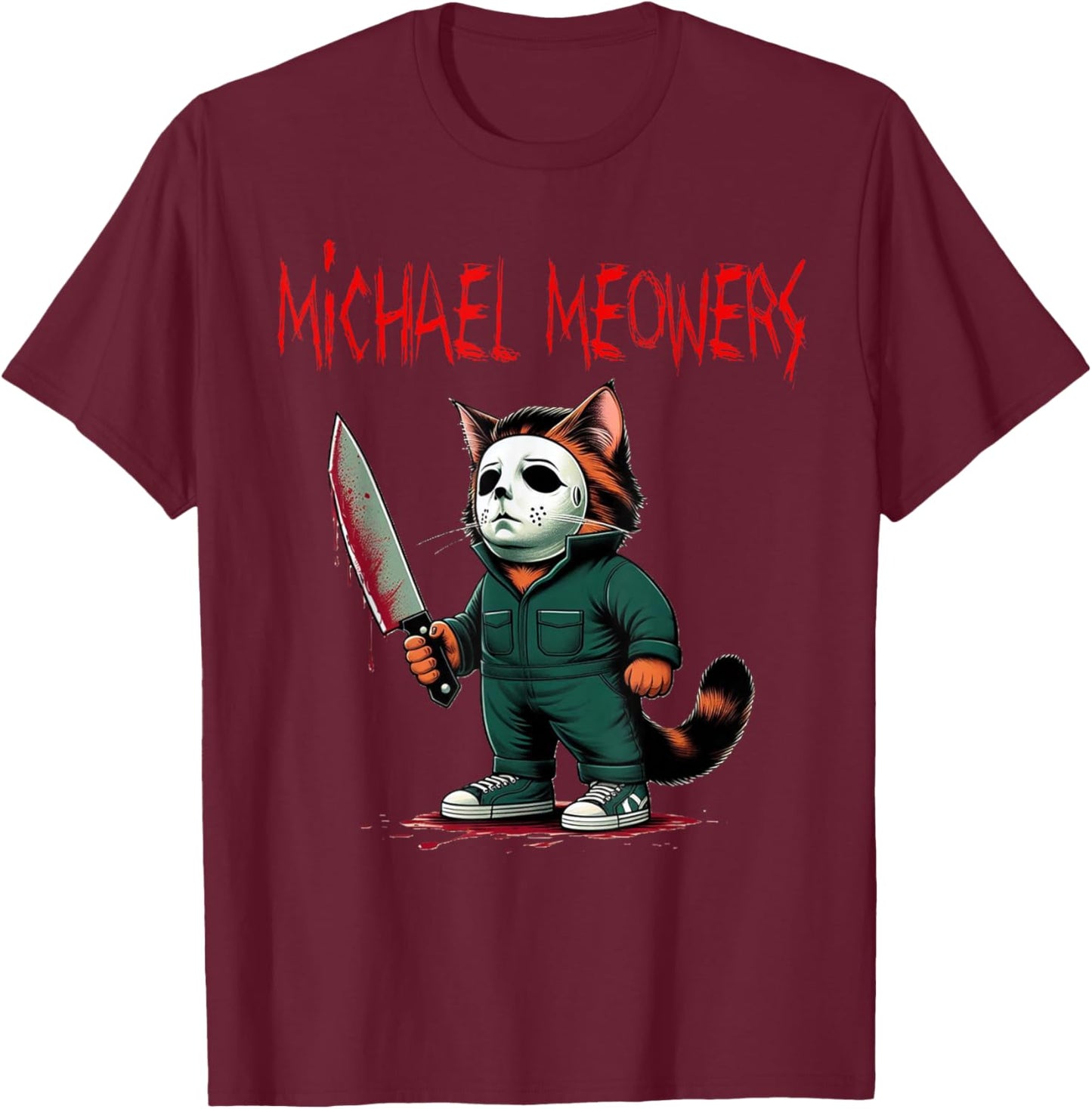 Michael Meowers Halloween Costume Funny Scary Cat T-Shirt - T-Shirt | Maroon