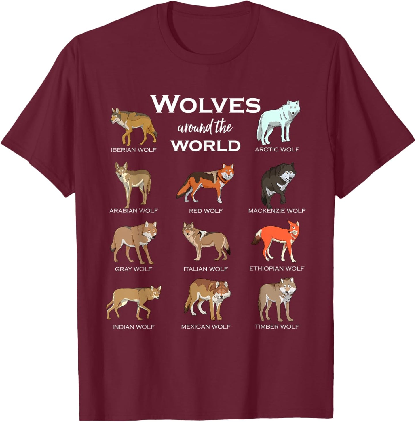 Wolves of the World T-Shirt - T-Shirt | Maroon