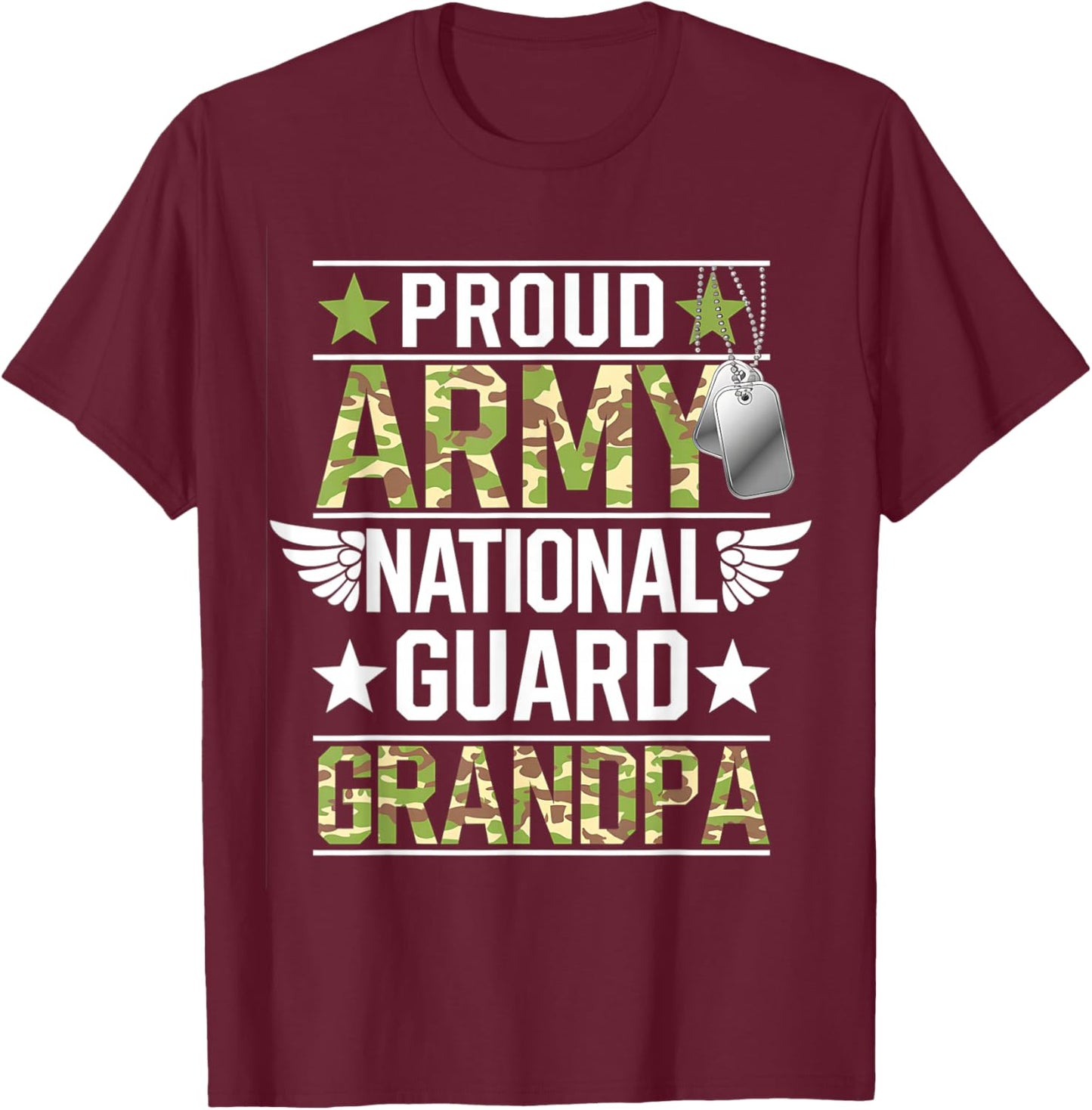 Proud Army National Guard Grandpa Veterans Day American Flag T-Shirt - T-Shirt | Maroon
