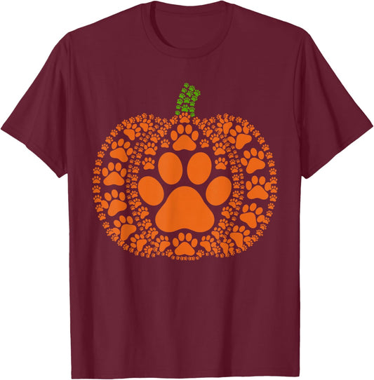 Paw Pumpkin Design Matching Halloween Thanksgiving Dog Lover T-Shirt - T-Shirt | Maroon