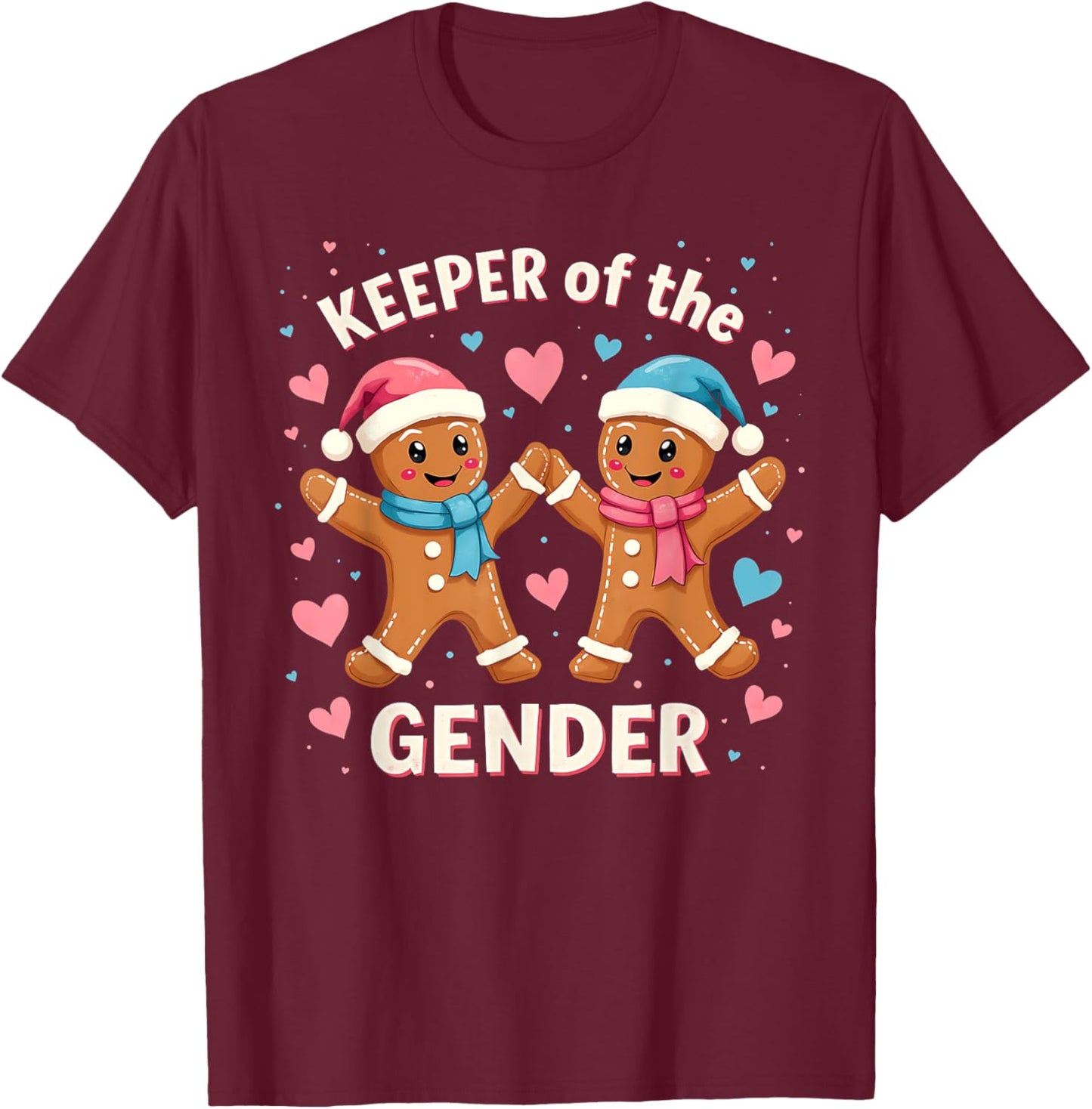 Keeper Of The Gender Reveal Baby Shower Gingerbread Xmas T-Shirt - T-Shirt | Maroon