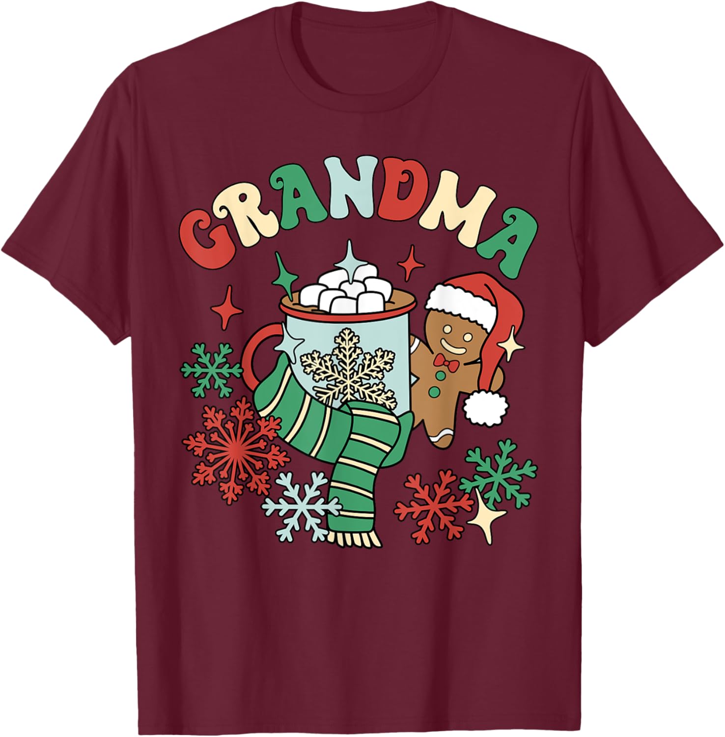 Grandma Hot Cocoa Gingerbread Matching Family Christmas T-Shirt - T-Shirt | Maroon