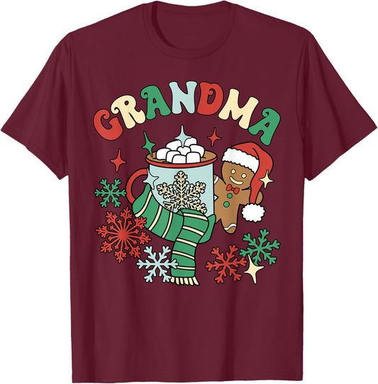 Grandma Hot Cocoa Gingerbread Matching Family Christmas T-Shirt - T-Shirt | Maroon