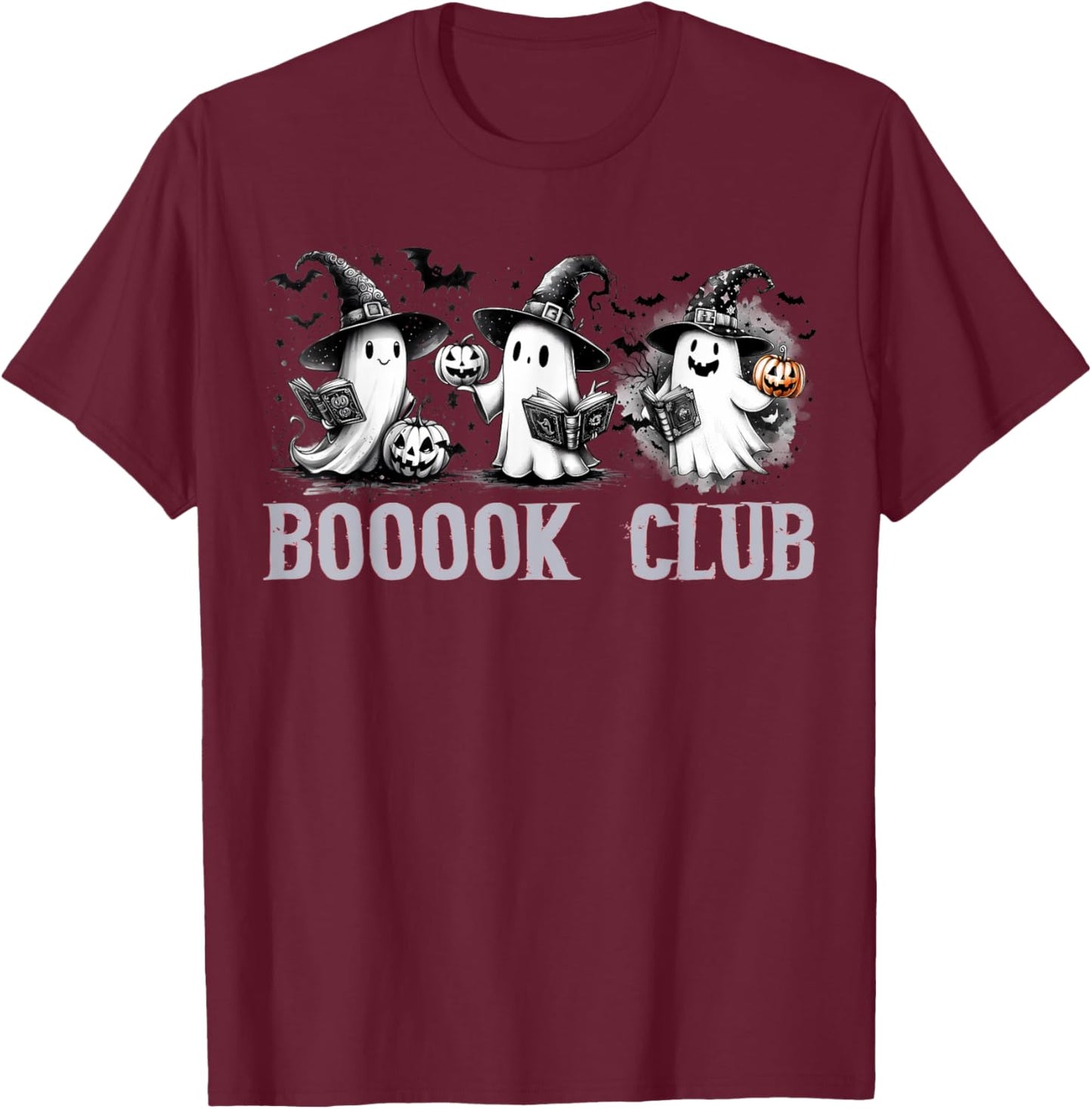 Boo Ghost Books Book Club Halloween Women School Teacher T-Shirt - T-Shirt | Maroon