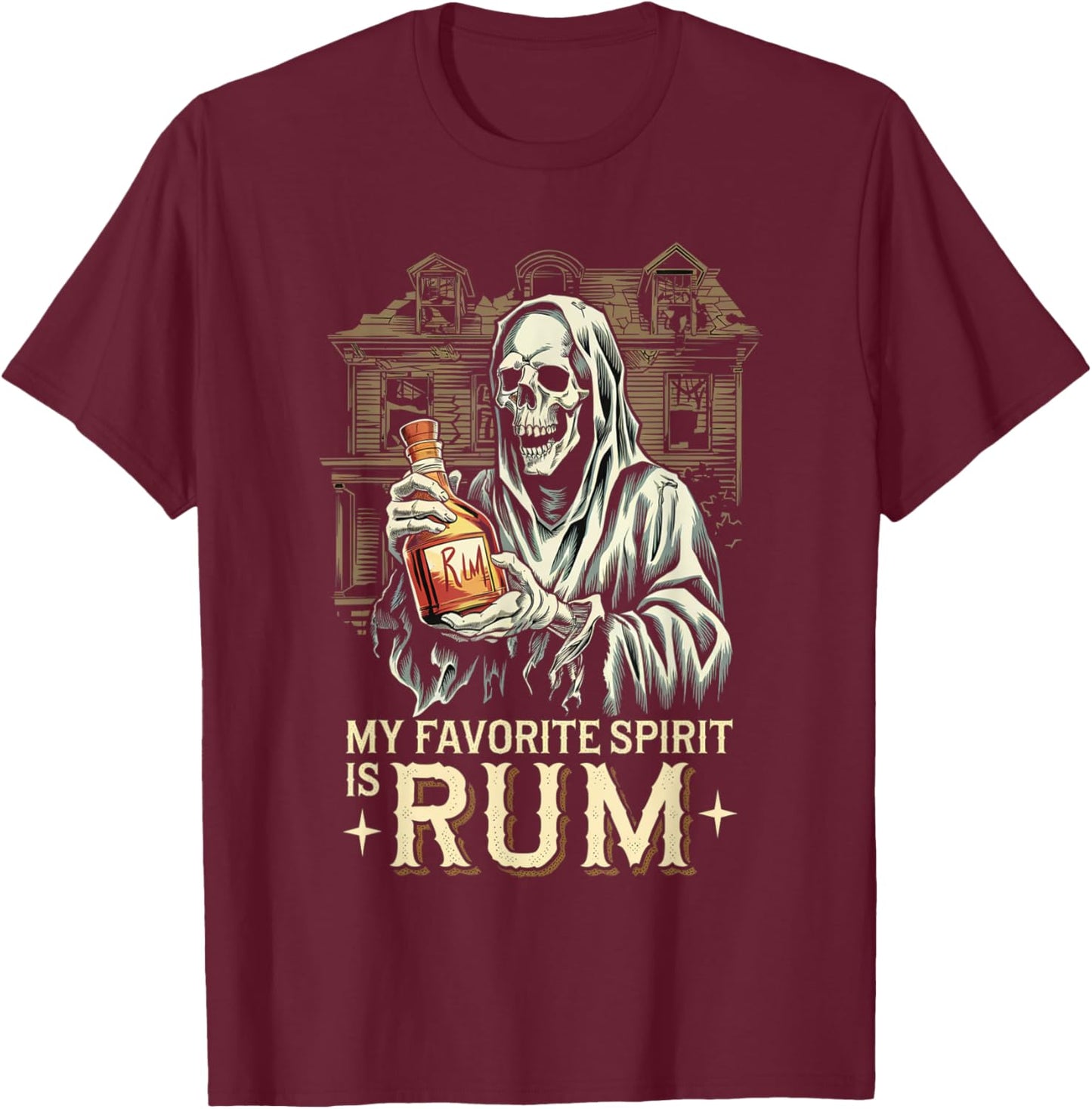 My Favorite Spirit Is Rum Ghost Halloween Rum T-Shirt - T-Shirt | Maroon