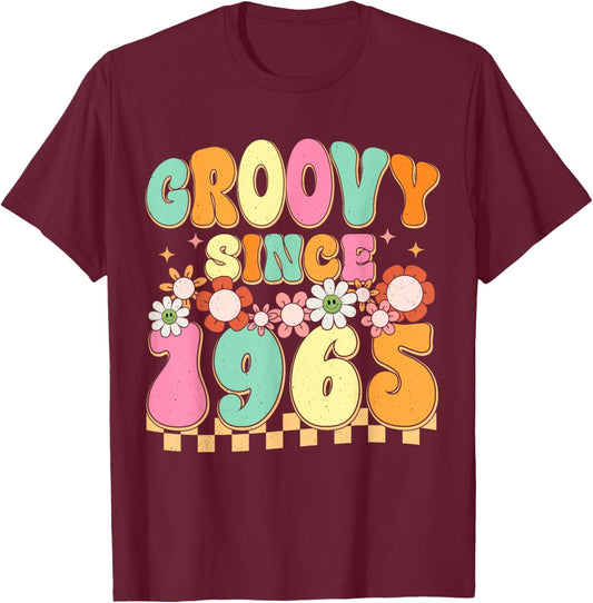 Groovy Since 1965 60 Year Old Flower 60th Birthday Vintage T-Shirt - T-Shirt | Maroon