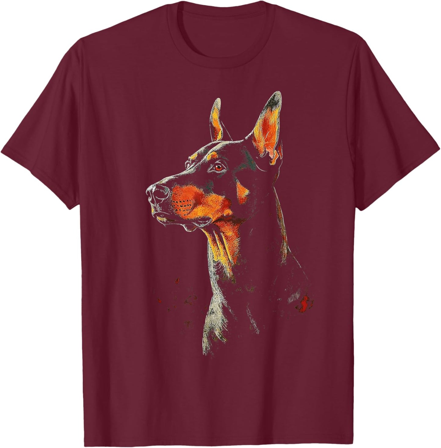 Doberman Dog Motif Pet Artwork Doberman T-Shirt - T-Shirt | Maroon