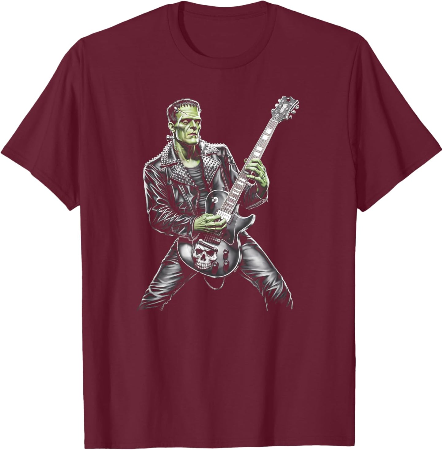 Frankenstein Playing Guitar Player Rock Music Guitarist T-Shirt - T-Shirt | Maroon