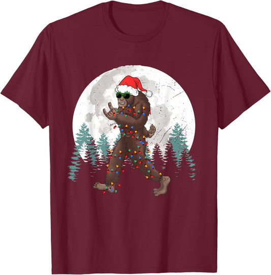 Sasquatch Christmas Tree Bigfoot Lights Xmas Rock Boys T-Shirt - T-Shirt | Maroon