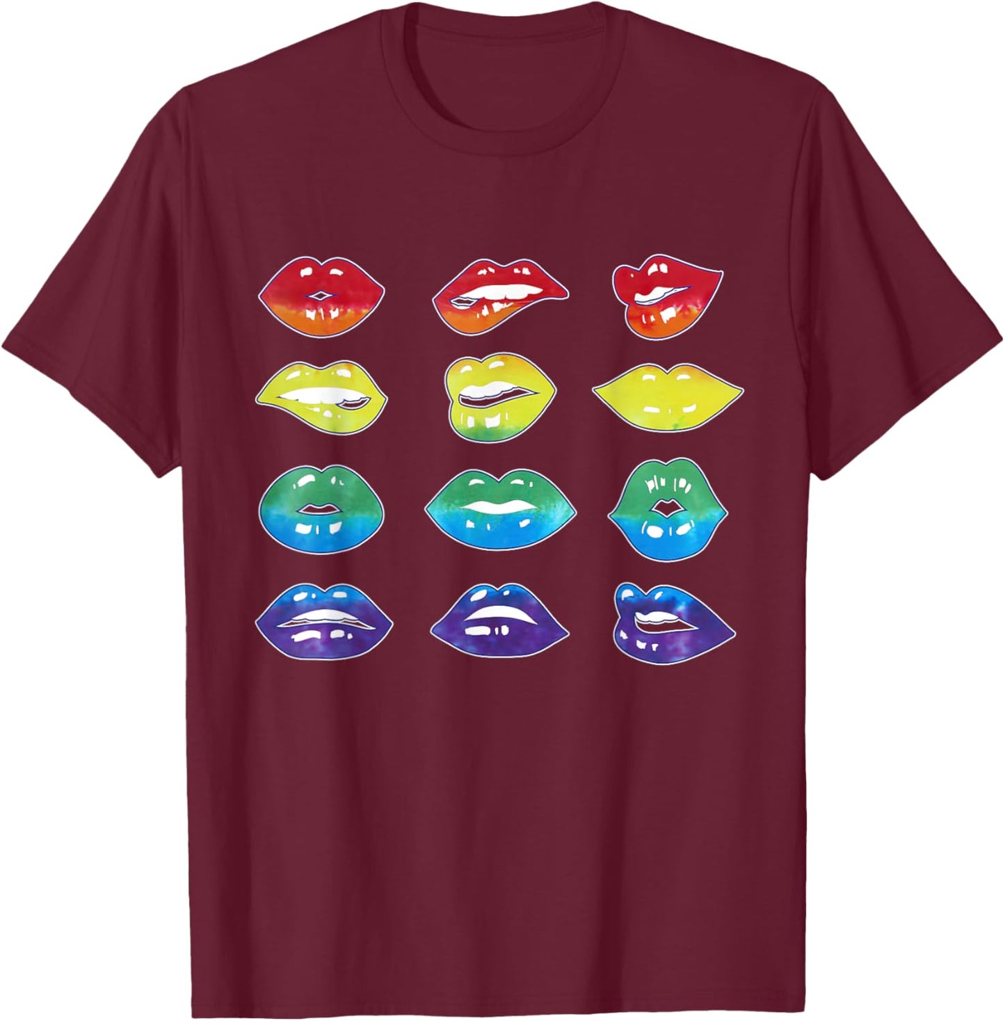 Rainbow Lips Pop Art Bold Colorful Expression T-Shirt - T-Shirt | Maroon
