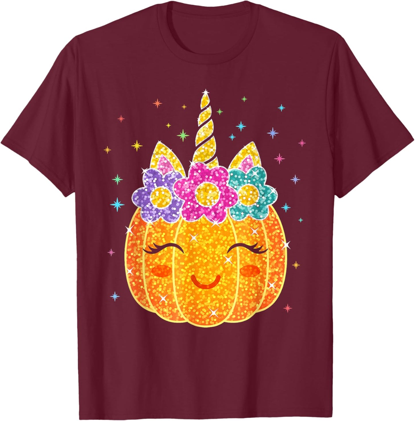 Cute Unicorn Pumpkin Halloween Costume for Girl Kids Toddler T-Shirt - T-Shirt | Maroon