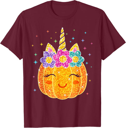 Cute Unicorn Pumpkin Halloween Costume for Girl Kids Toddler T-Shirt - T-Shirt | Maroon