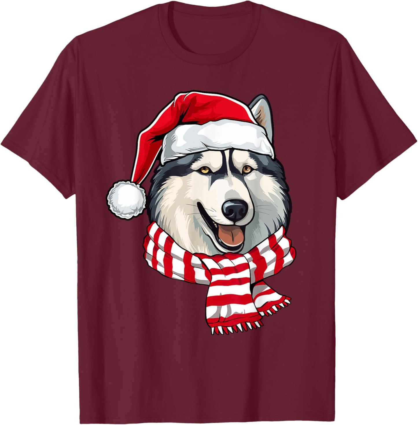 Santa Siberian Husky Christmas Dog Lover Men Women Kids T-Shirt - T-Shirt | Maroon