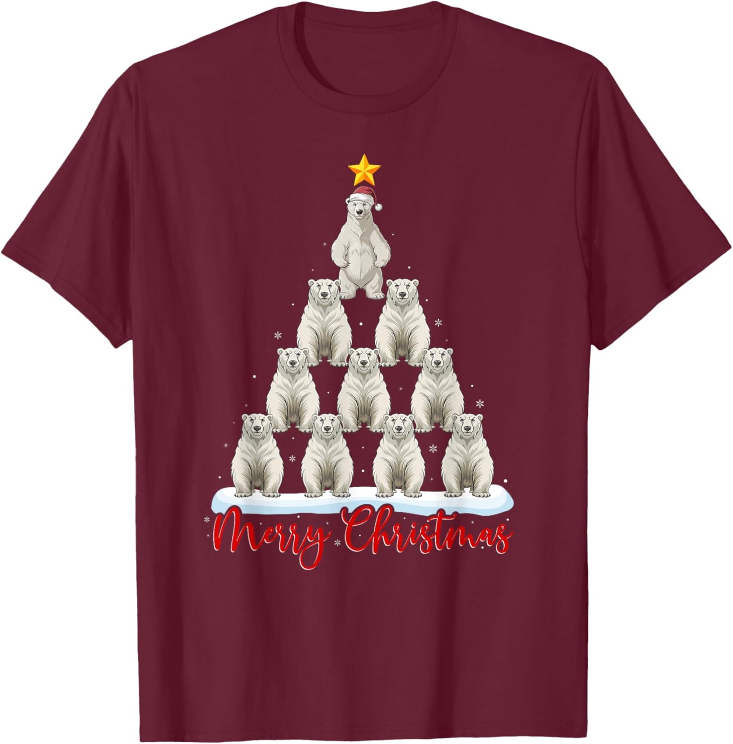 Santa Hat Ugly Xmas Funny Polar Bear Christmas Tree T-Shirt - T-Shirt | Maroon