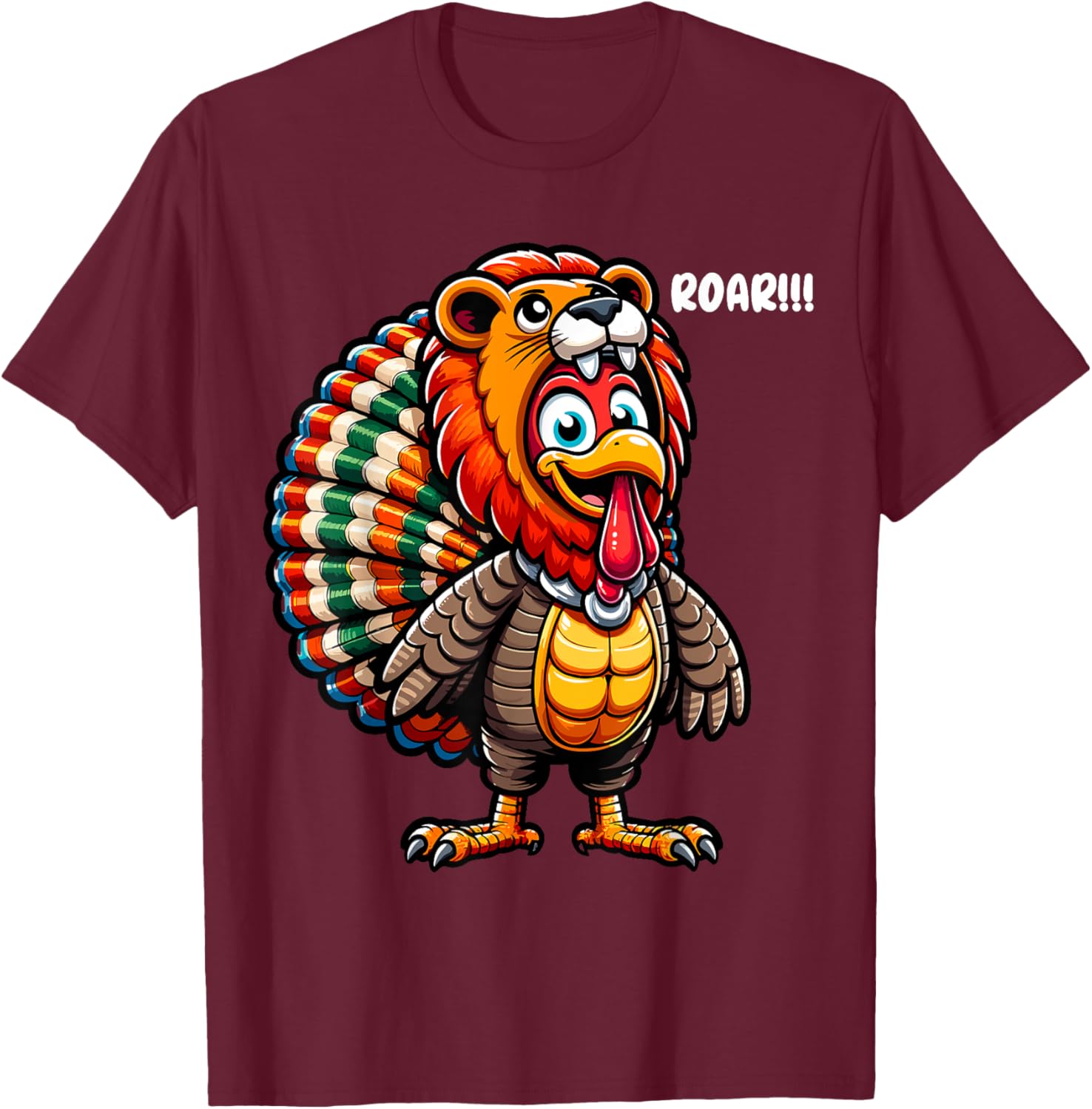 Thanksgiving Turkey Lion Roar Costume Lion Funny Halloween T-Shirt - T-Shirt | Maroon