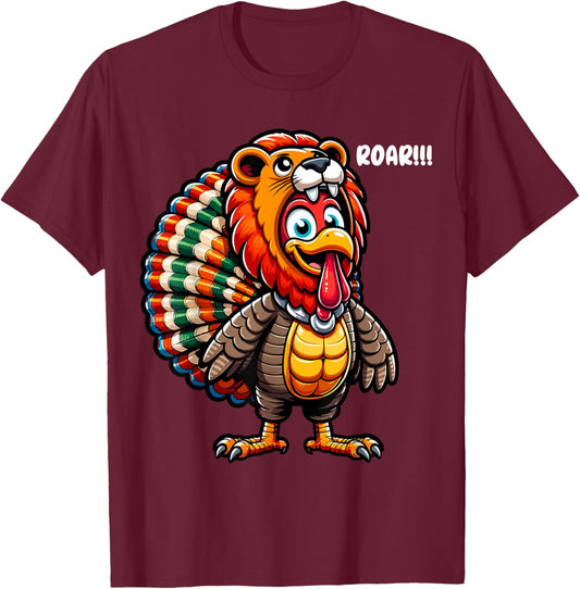 Thanksgiving Turkey Lion Roar Costume Lion Funny Halloween T-Shirt - T-Shirt | Maroon