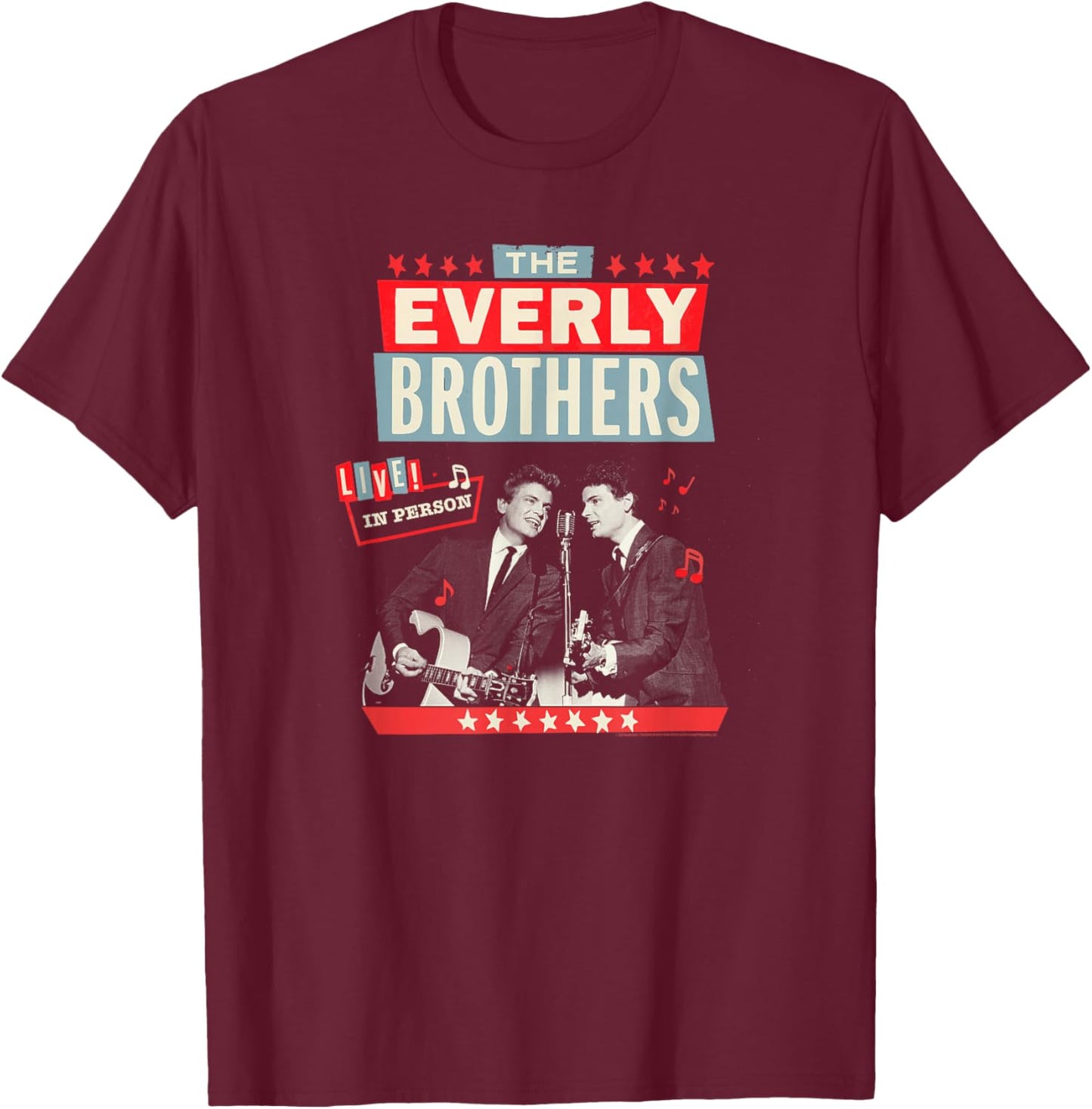 The Everly Brothers Live In Person Vintage Poster Design T-Shirt - T-Shirt | Maroon