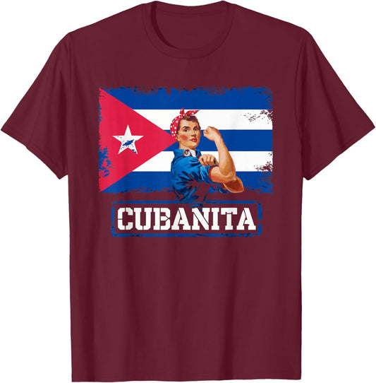 Cubanita I Love Cuba Cuban Pride Cuban Women Cuban Flag T-Shirt - T-Shirt | Maroon