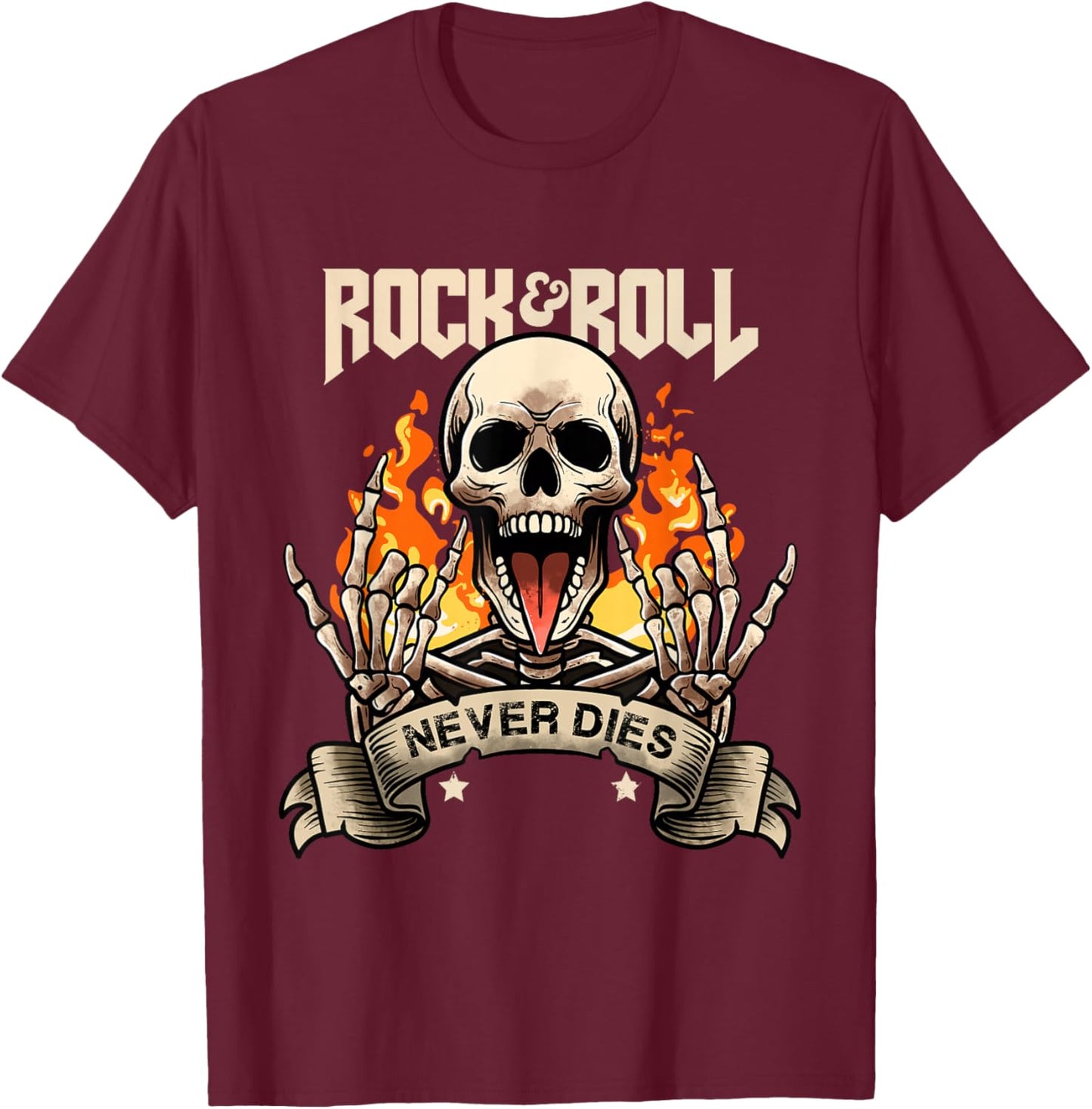 Rock And Roll Never Die Vintage Retro Rock&Roll Rock Concert T-Shirt - T-Shirt | Maroon