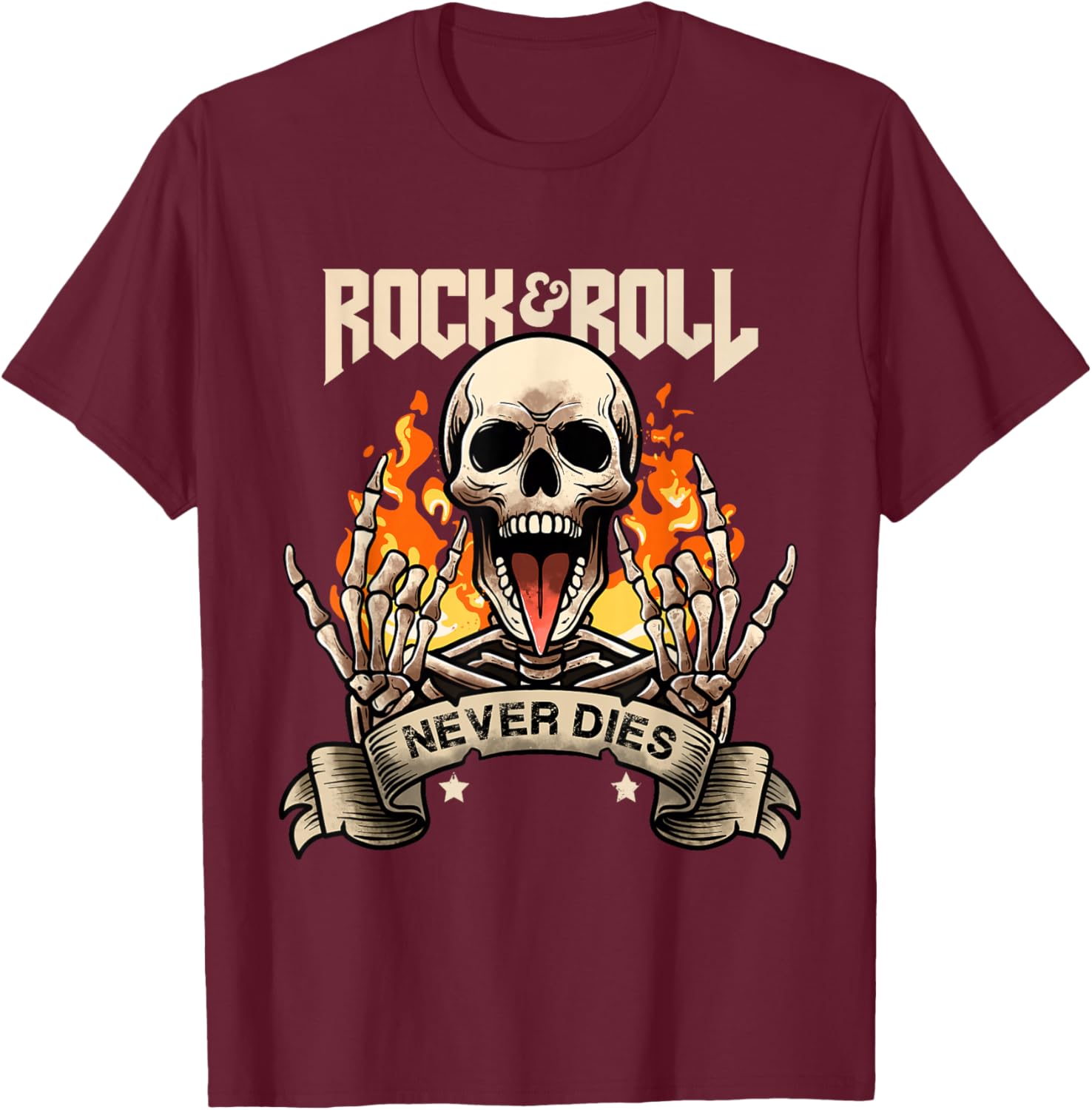 Rock And Roll Never Die Vintage Retro Rock&Roll Rock Concert T-Shirt - T-Shirt | Maroon