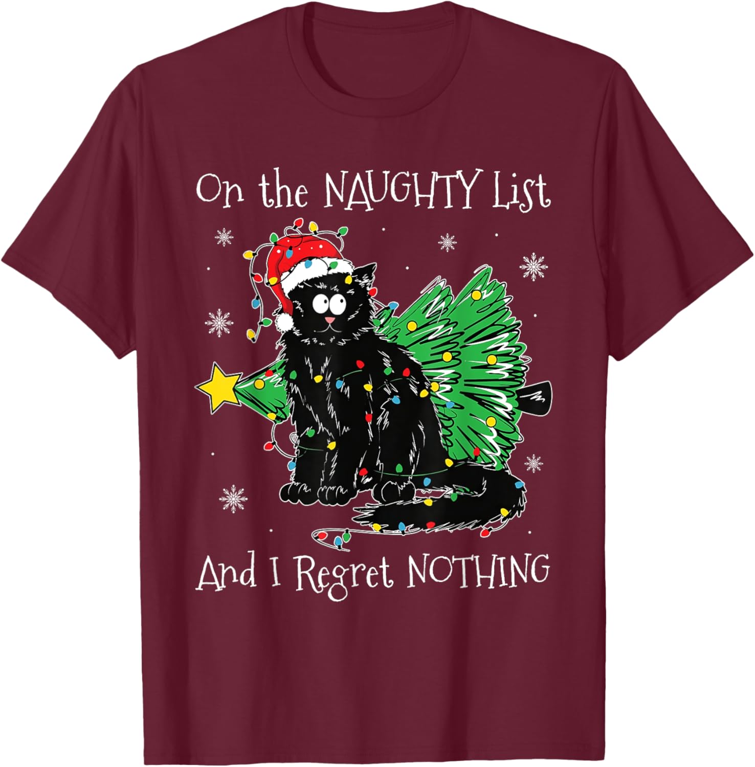 On The Naughty List And I Regret Nothing Cat Christmas Kids T-Shirt - T-Shirt | Maroon