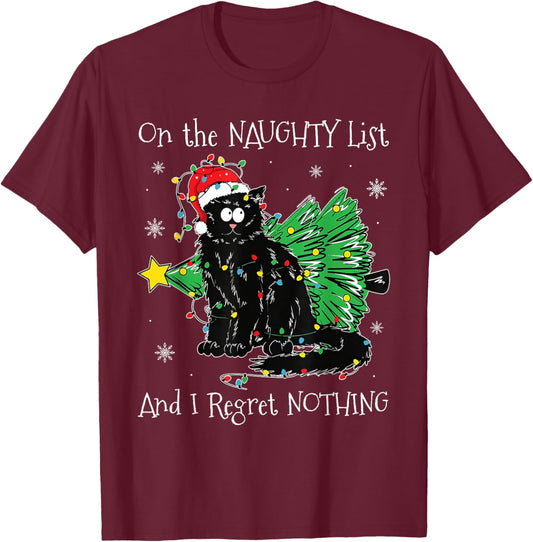 On The Naughty List And I Regret Nothing Cat Christmas Kids T-Shirt - T-Shirt | Maroon