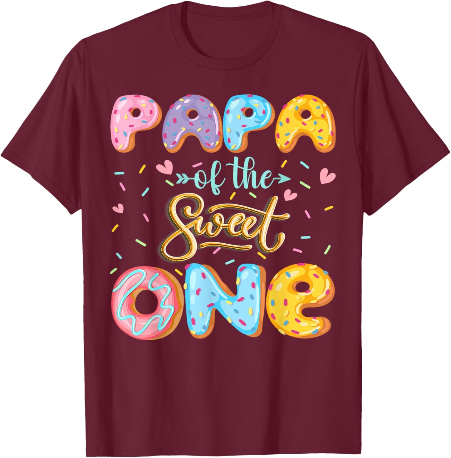 Papa Of The Sweet One 1St Birthday Girl Donut Lover T-Shirt - T-Shirt | Maroon
