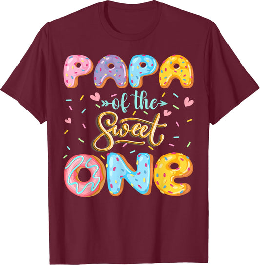 Papa Of The Sweet One 1St Birthday Girl Donut Lover T-Shirt - T-Shirt | Maroon