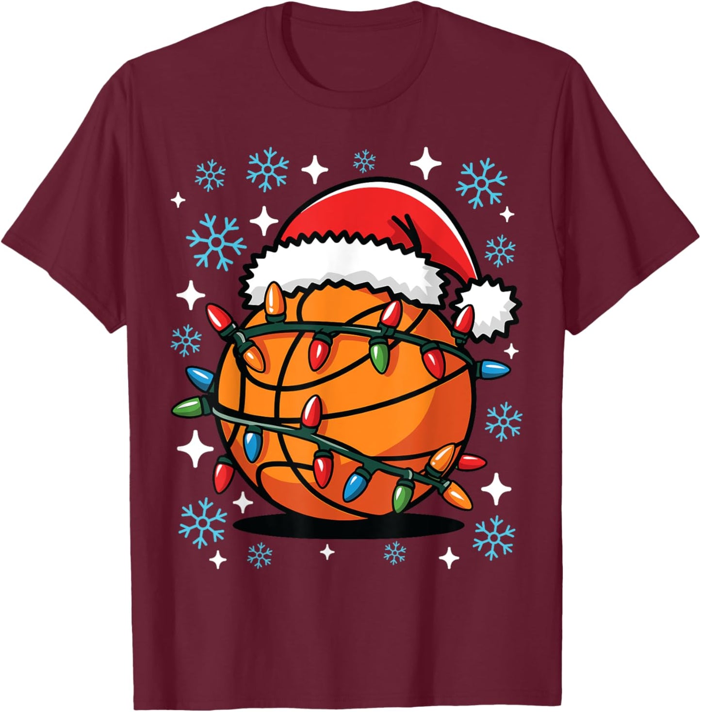 Basketball Player Xmas Santa Hat Basketball Christmas Funny T-Shirt - T-Shirt | Maroon