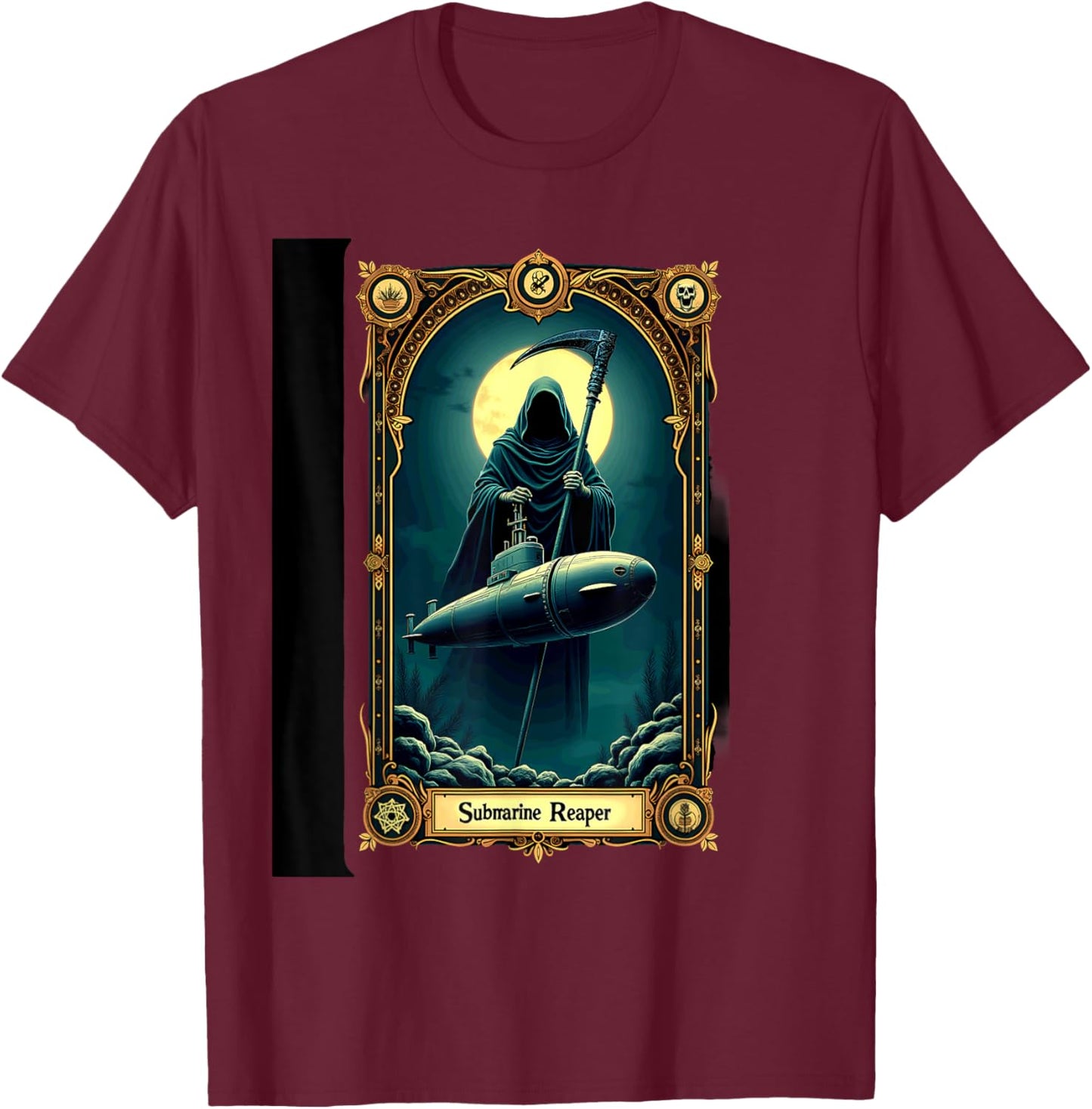 Halloween Tarot Card Skeleton Submarine Reaper T-Shirt - T-Shirt | Maroon