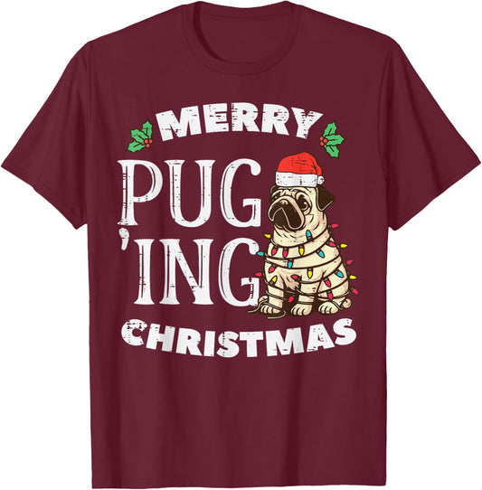 Merry Pug Ing Christmas Dog Cute Puging Xmas Men Women Kids T-Shirt - T-Shirt | Maroon