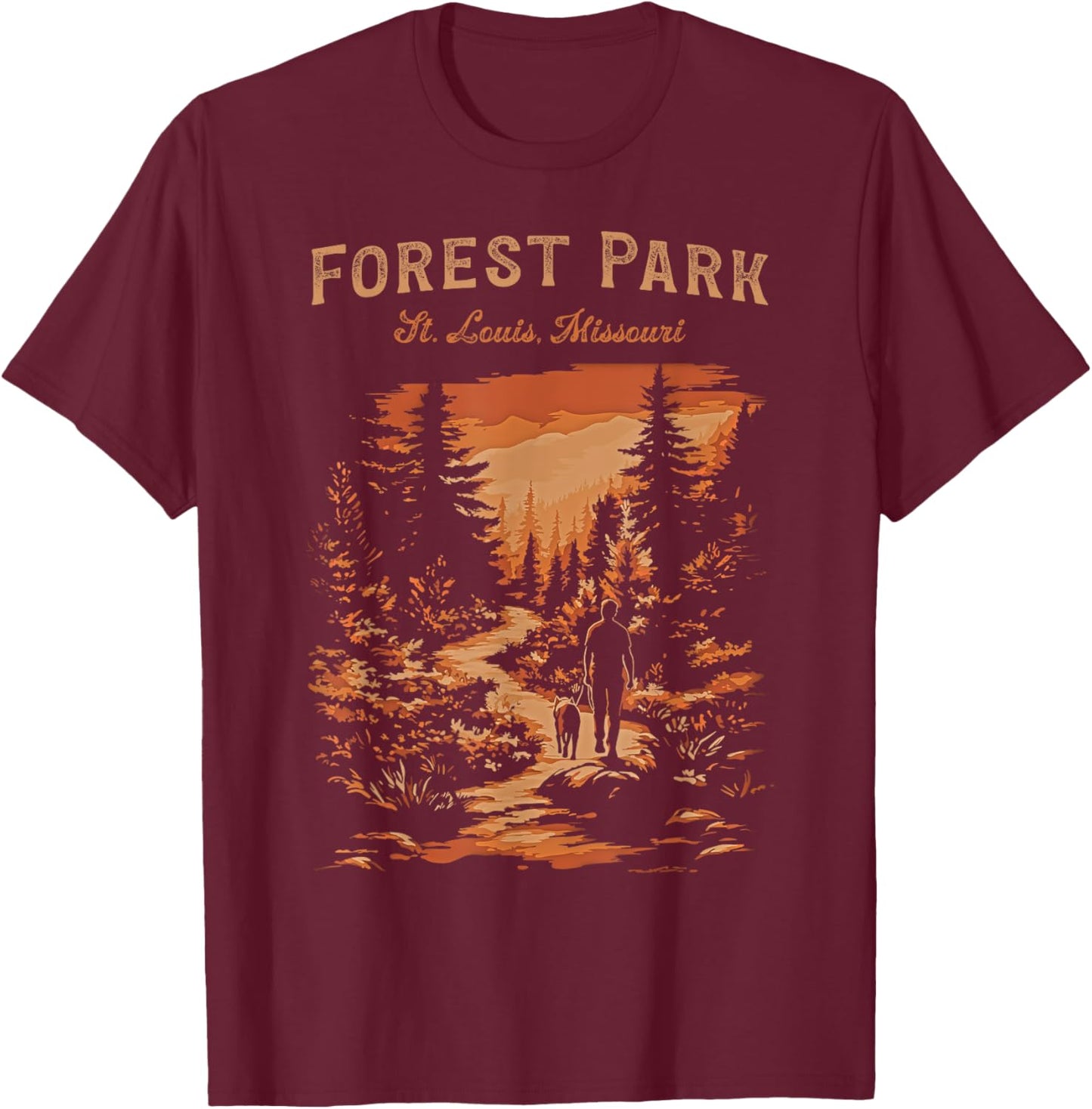 Forest Park St. Louis Missouri Vintage Hiking Trail T-Shirt - T-Shirt | Maroon