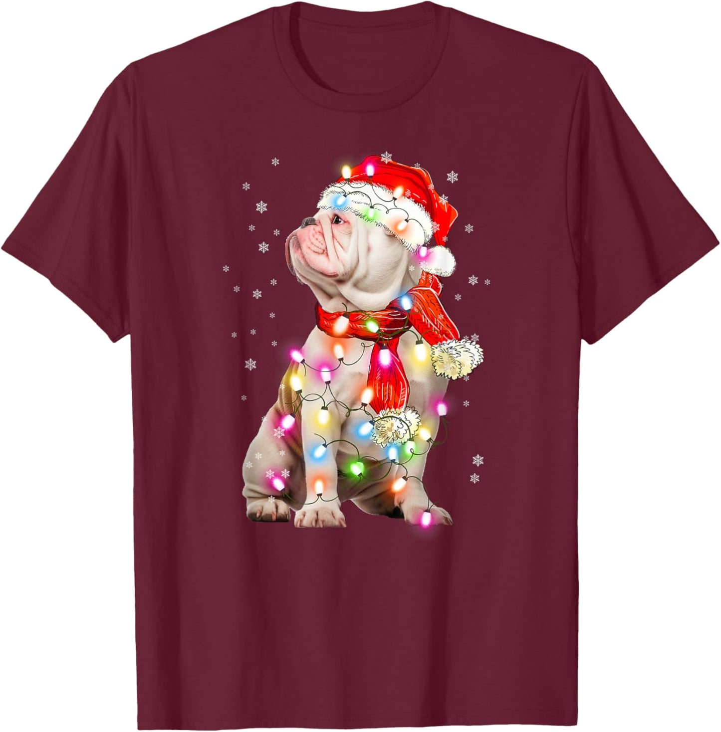 English Bulldog Dog Santa Clause Hat Xmas Christmas T-Shirt - T-Shirt | Maroon