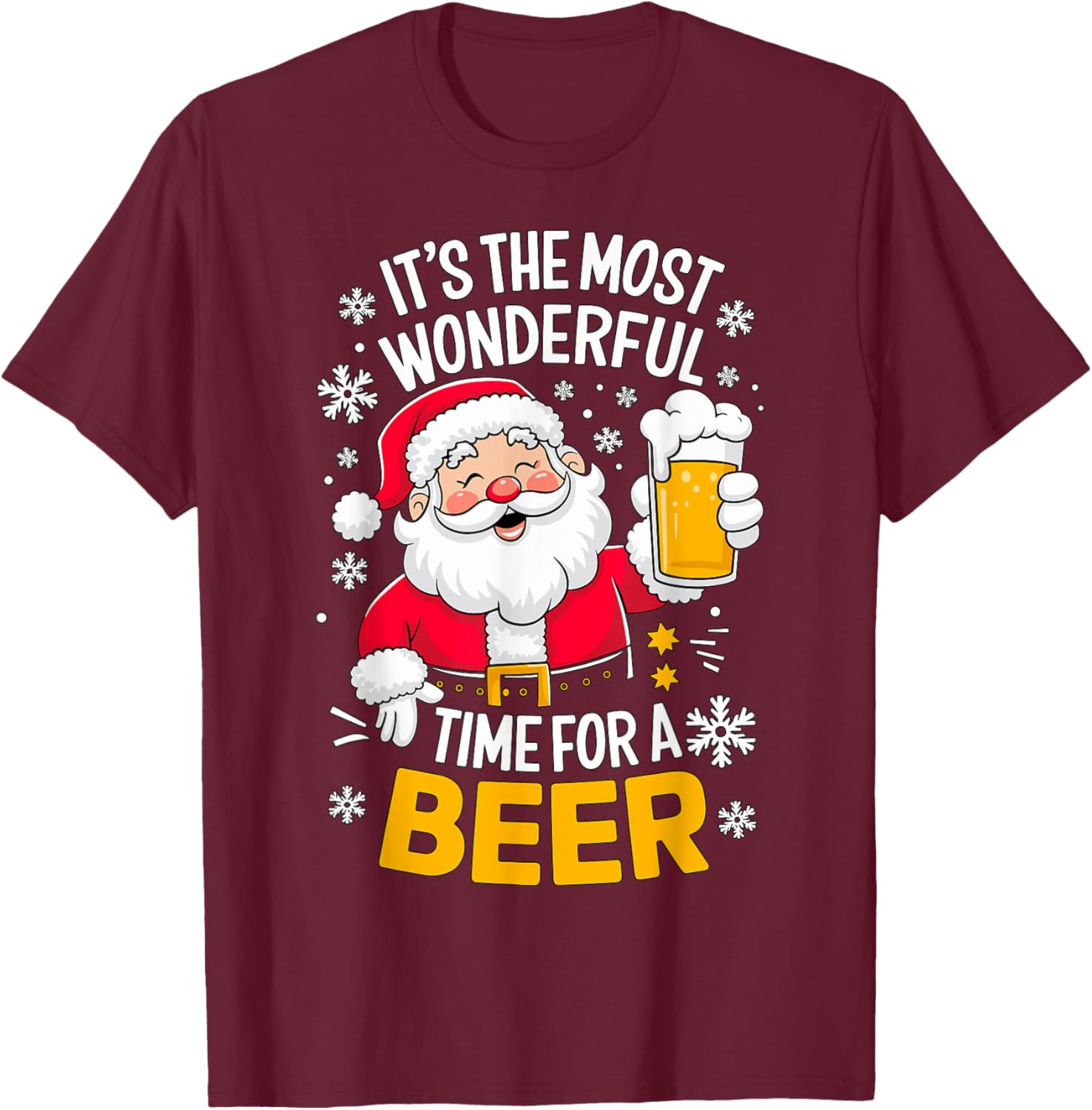 It's the most wonderful Time for a Beer Santa Christmas T-Shirt - T-Shirt | Maroon