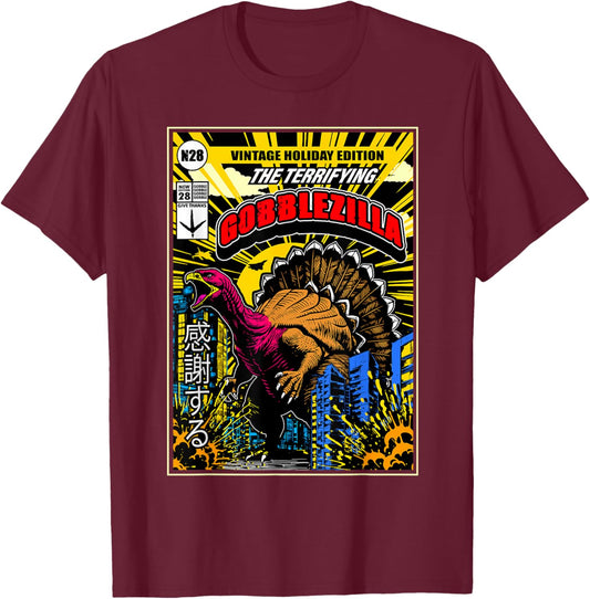 Thanksgiving Turkey Day Gobblezilla Funny Gobble Wobble T-Shirt - T-Shirt | Maroon