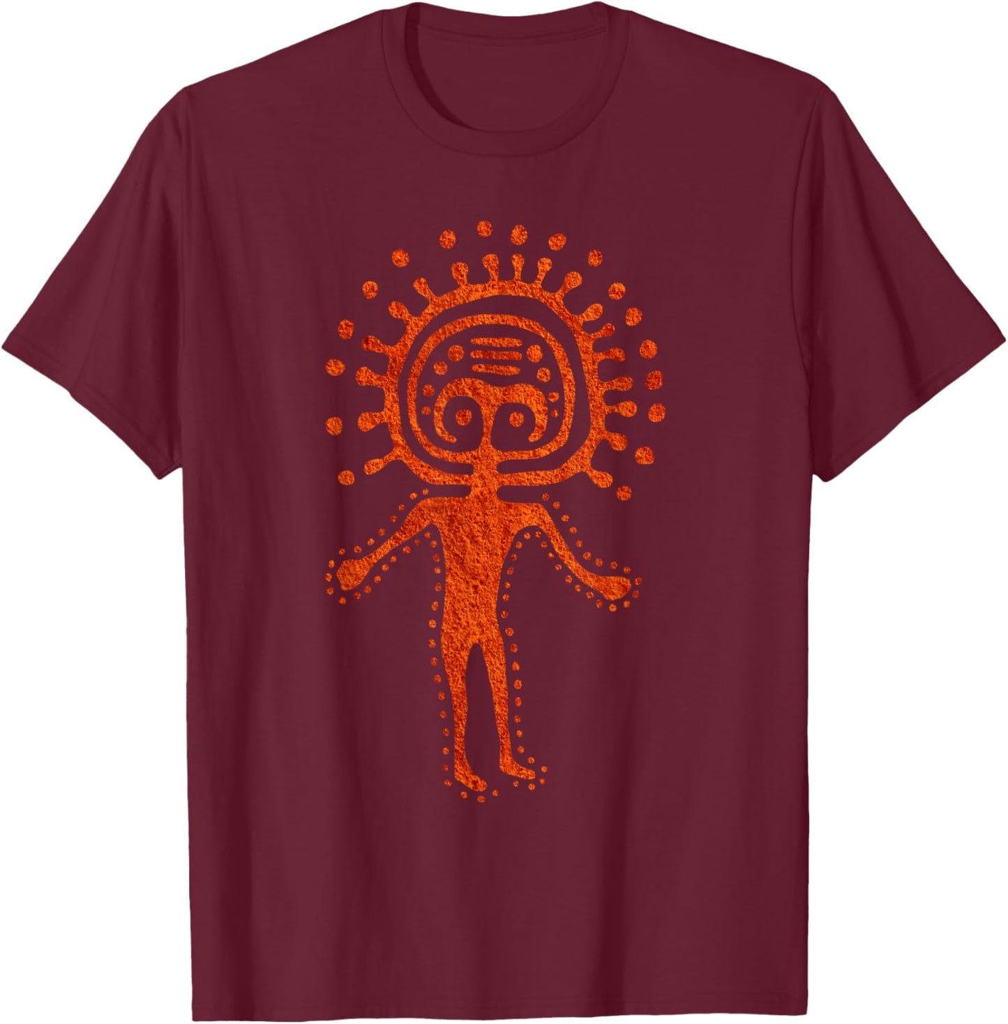 Kazak Man Alien Shaman Symbol Cosmic Paleo Petroglyph Art T-Shirt - T-Shirt | Maroon