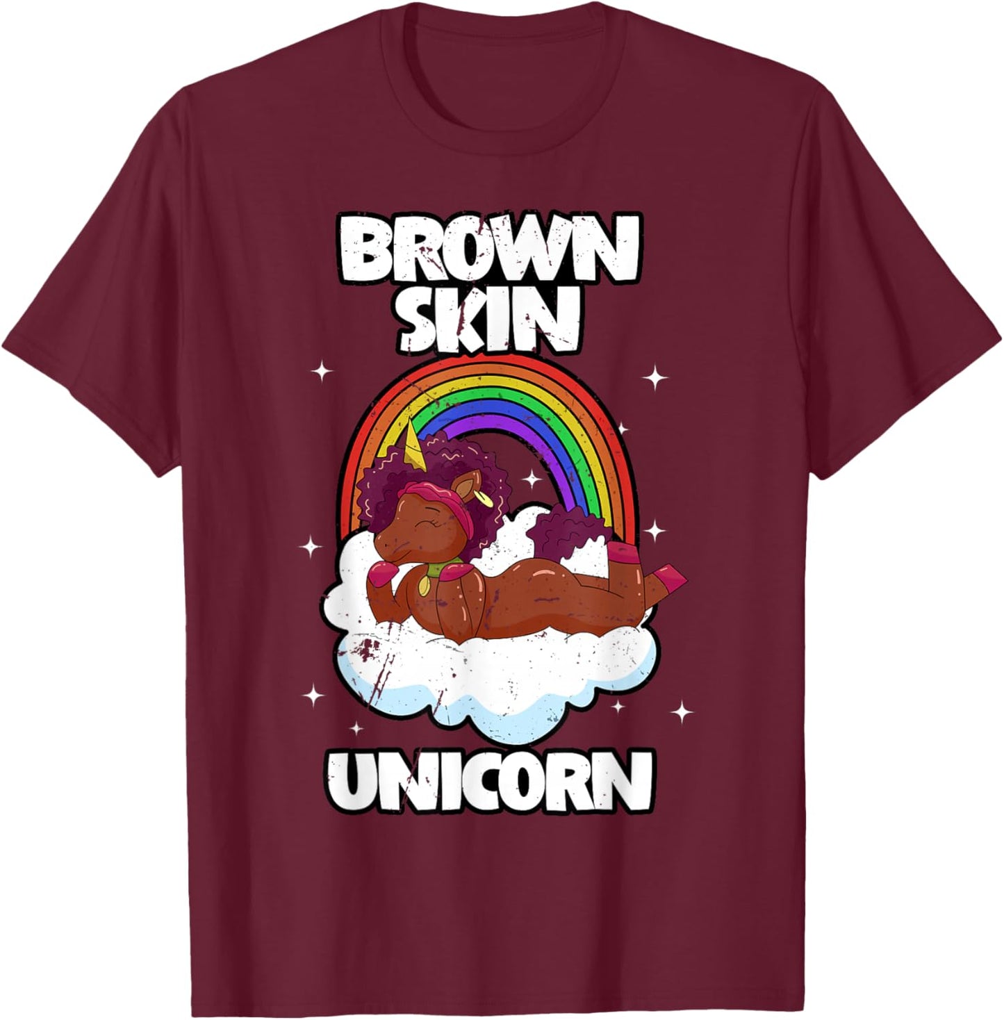 Brown Skin Unicorn Black Woman Afro Hair African Americans T-Shirt - T-Shirt | Maroon